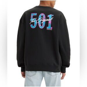 Levi's Black Crewneck Sweater with Blue and Pink Graphic- L